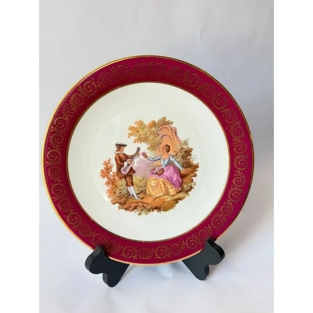 Mid-Century Limoges Porcelain Plate –‎ Romantic Fragonard Scene – Made in France